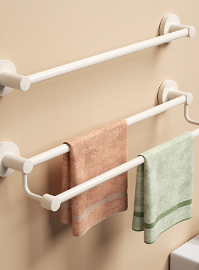 卫生间毛巾架304不锈钢白色浴室免打孔凉毛巾杆单杆双杆加长挂杆