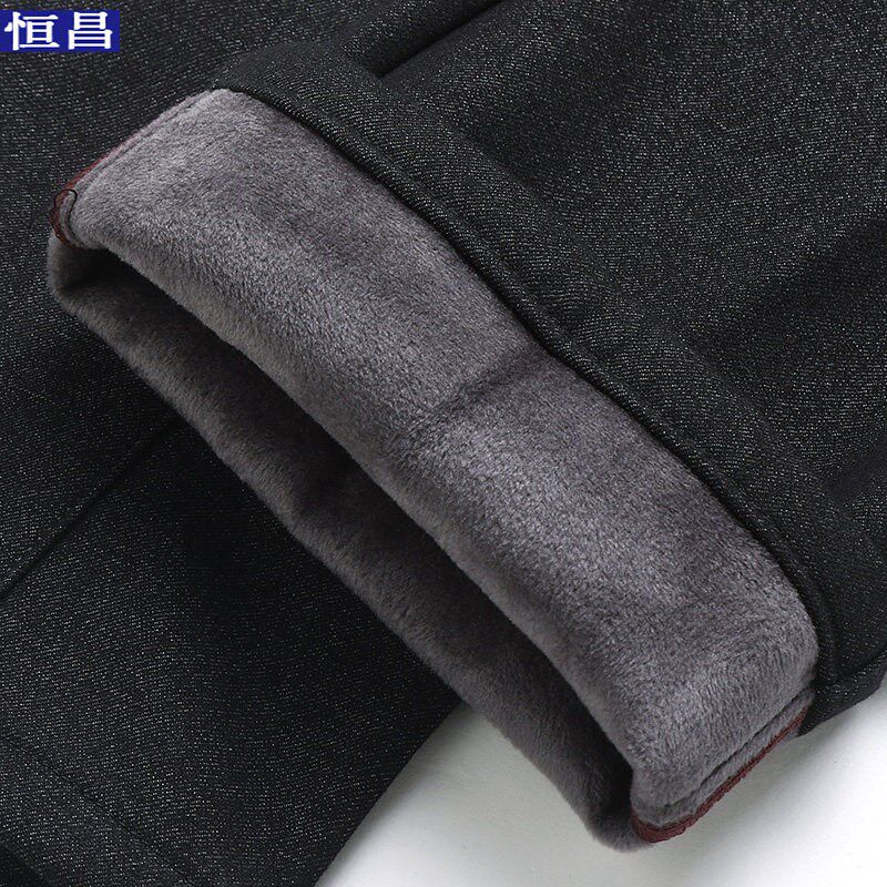 冬季男士爸爸加绒裤子保暖宽松休闲裤男款中老年人加厚西装裤外穿