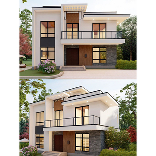 自建房二层现代简约风别墅设计图纸农村自建房设计图