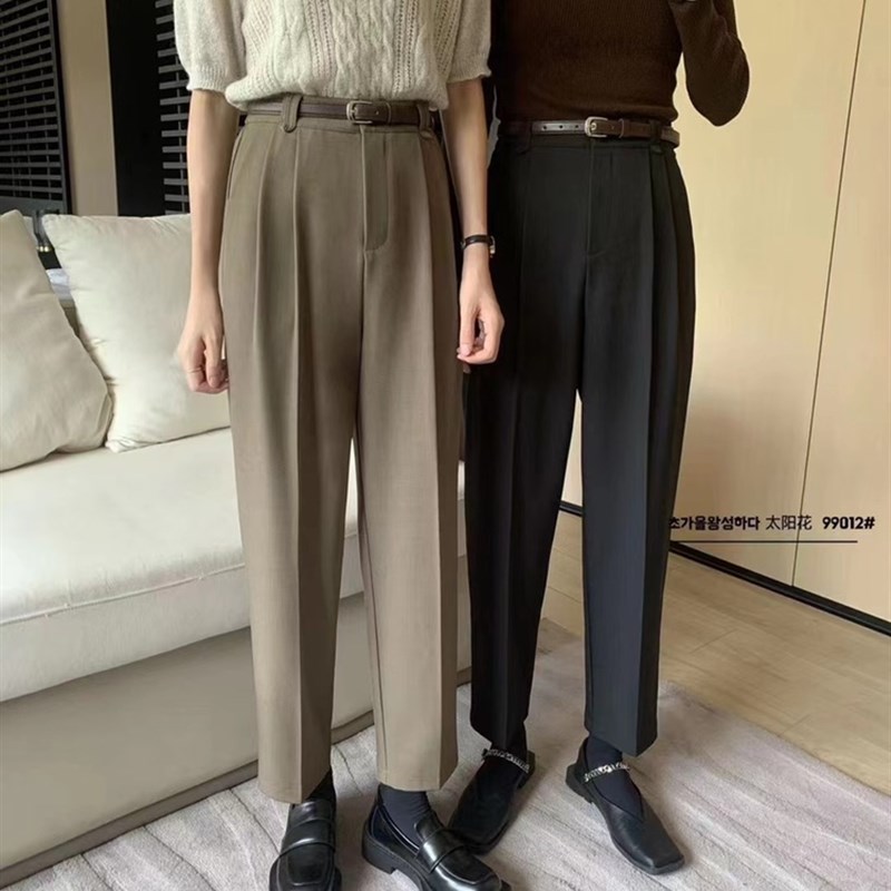 2024早秋新款潮长裤中腰松紧高腰哈伦西装裤女百搭九分休闲烟管裤
