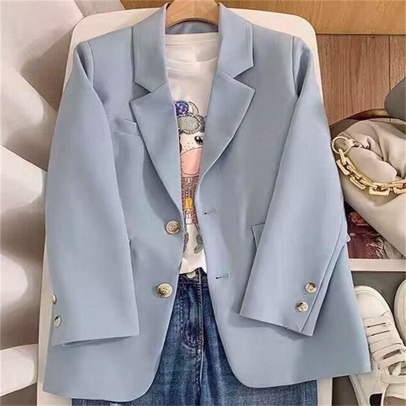 春秋蓝色简约西装外套女新款休闲小个子通勤西服韩系纯色干练女装