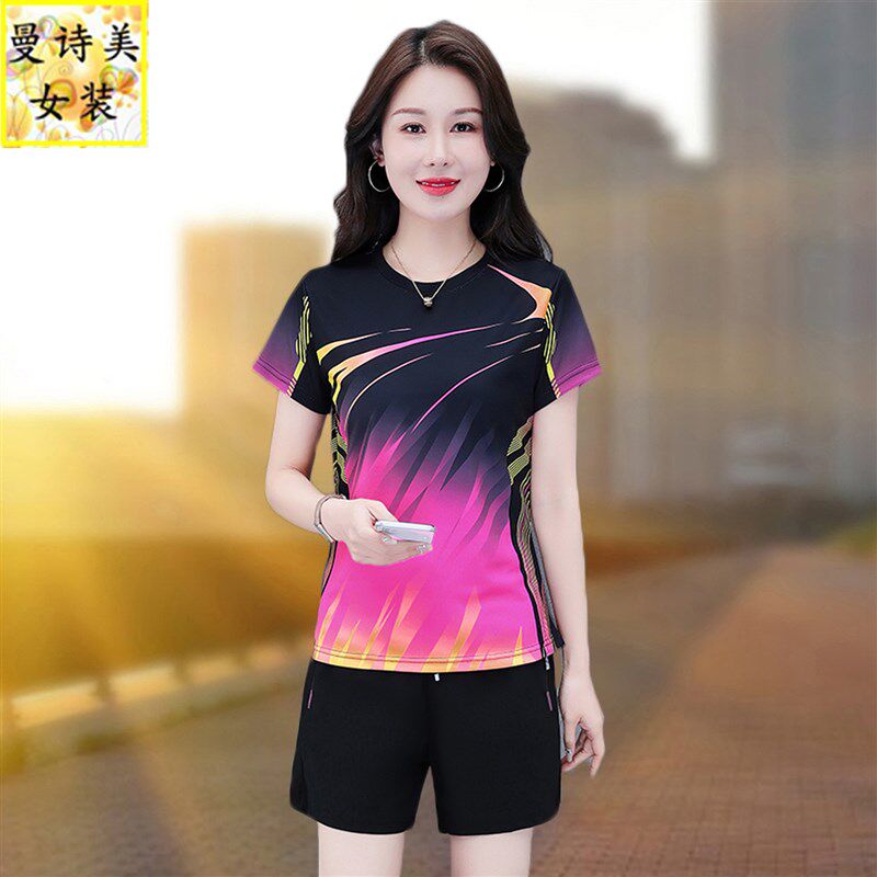 冰丝速干衣短袖短裤套装女夏季运动服2025新款跑步宽松T恤两件套
