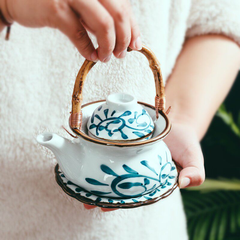 日式复古海鲜汤壶陶瓷小茶壶炖汤壶蒸提梁壶日韩料理餐具餐厅茶壶