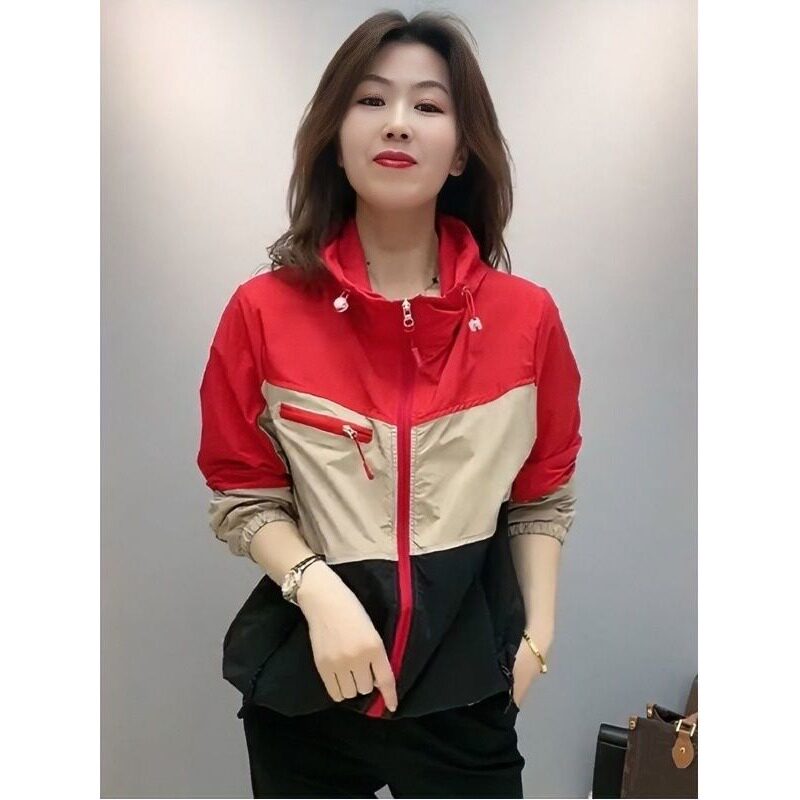 时尚拼色透气防嗮衣女2024夏季新款韩版宽松休闲洋气轻薄防晒服潮
