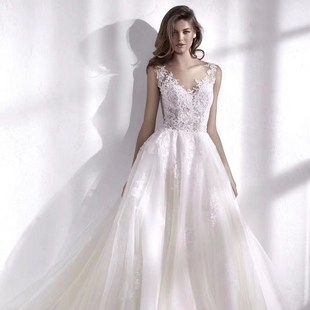 2024新款 蕾丝软纱显瘦出门纱超仙森系 简约公主旅拍拖尾轻婚纱时尚