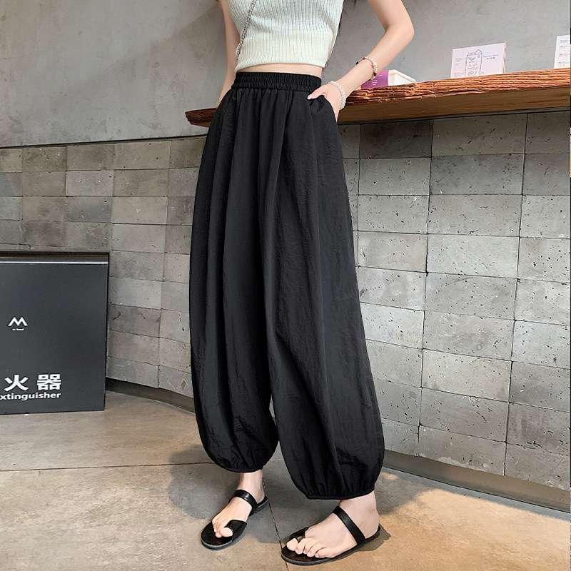 冰感蓬松立体裤女夏季大码胖mm休闲九分裤宽松显瘦萝卜裤