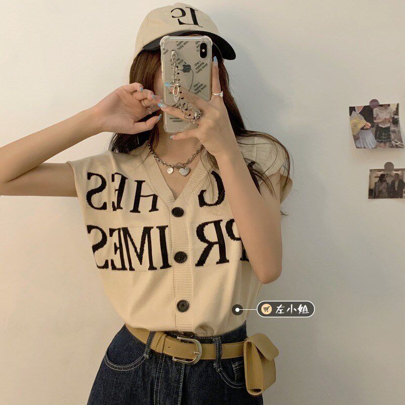 针织马甲女夏季外搭薄款上衣2022新款春秋设计感叠穿V领毛衣背心