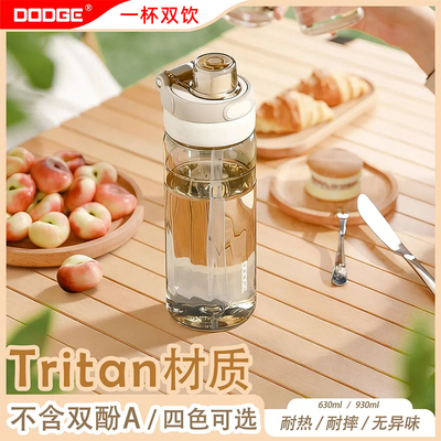 道奇Tritan材质吸管水杯女生大容量高颜值学生便携耐高温运动校园