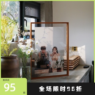 照片打印婚紗照相框掛墻實(shí)木亞克力雙面結(jié)婚海報框干花玻璃透明框