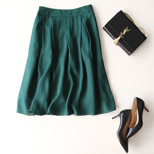文艺范墨绿色优雅半身裙雪纺裙百褶纱裙及L膝中裙显瘦百搭半裙夏