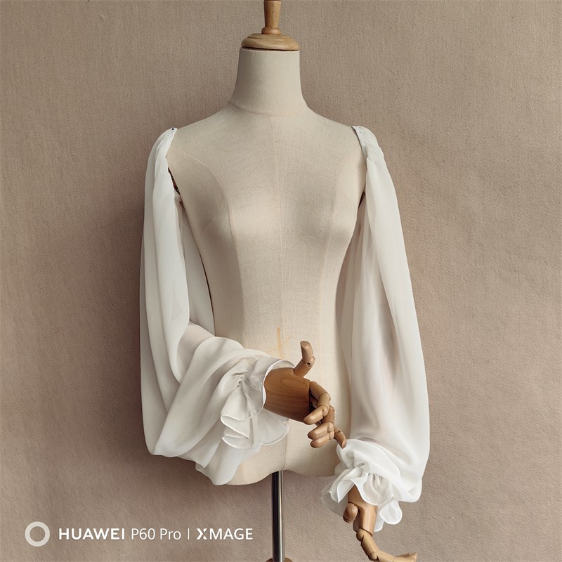 新款婚纱礼服配饰抹胸袖子雪纺荷叶边白色黑色缎面收口长袖免缝