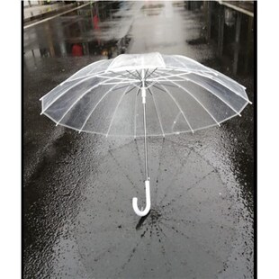 升级款16骨透明伞弯勾自动长柄伞抗风加固白色T纤维骨架耐用雨伞