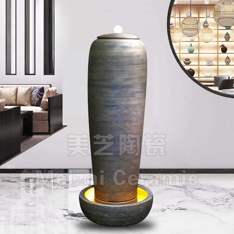 庭院水景喷泉大花瓶加湿器t复古陶瓷流水摆件循环水缸招财流水陶