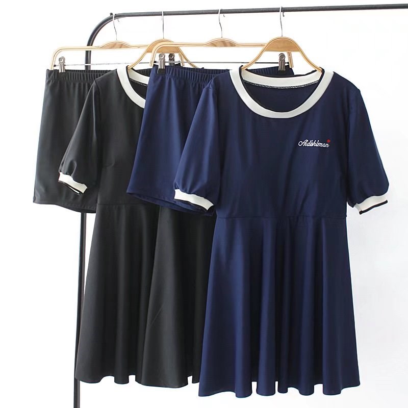 加肥加大码泳衣女夏装200斤x胖mm分体连衣裙沙滩泡温泉裙式泳装