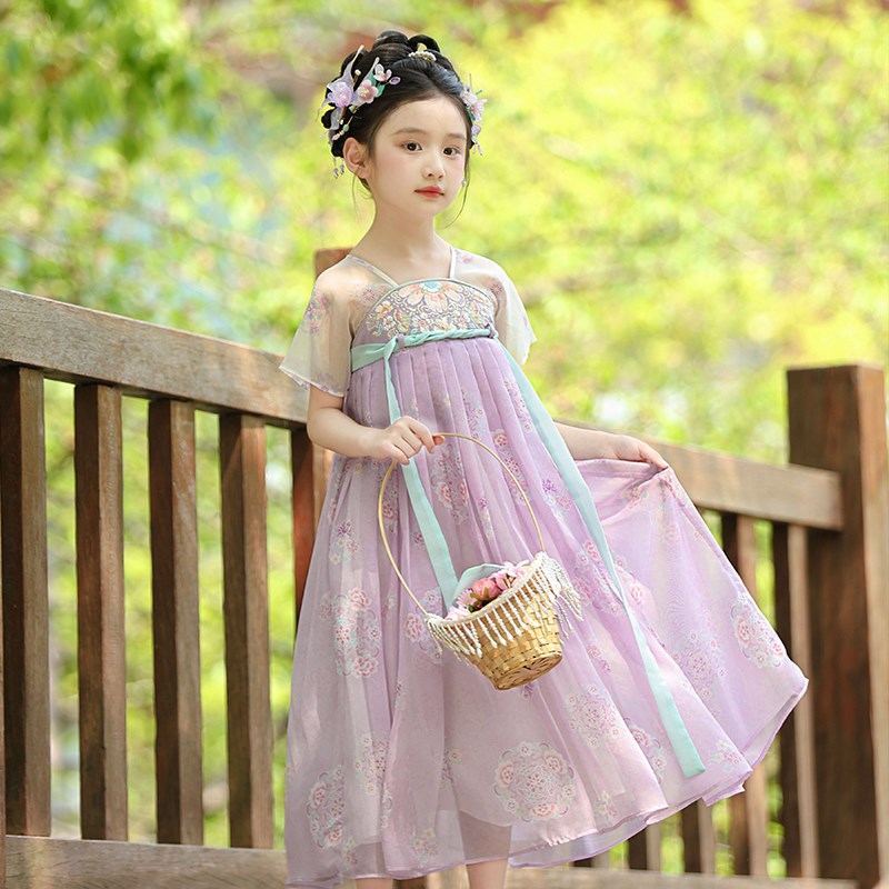 汉服女童2025夏季新款小女孩古装仙气表演襦裙儿童复古公主连衣裙
