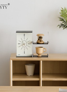 TEBO入户玄关摆件时钟置物收纳架桌面座钟创意轻奢艺术钟表装饰品