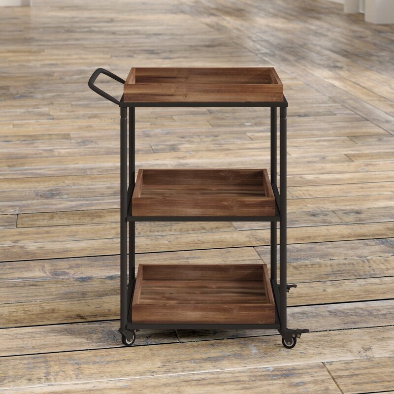 美发工具车发廊剪刀置物架美容美甲手推车复古多功能实木置物架子