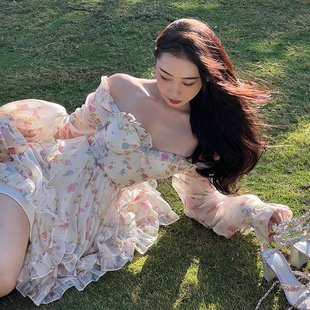 小丽花神芙罗拉长袖碎花a字连衣裙春装2023新款小个子辣妹公主裙