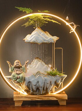招财流水喷泉景观禅意摆件客x厅玄关办公室桌面加湿器开业乔迁礼