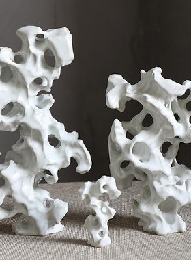 简约新中式意境样板间家居室内陈设品景观陶N瓷假山石山太湖石摆