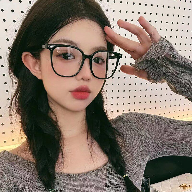 超大框素颜眼镜女胖大圆脸显瘦金属框架配近视度数防蓝光日系