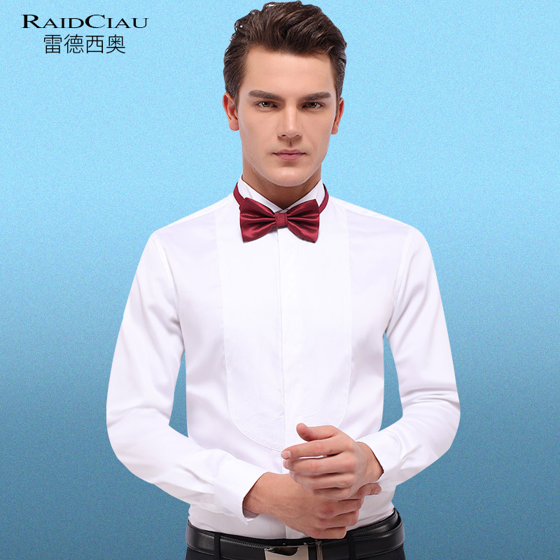 衬衫男长袖结婚礼服新郎婚礼伴郎领结定制宴会燕子领男士白色衬衣