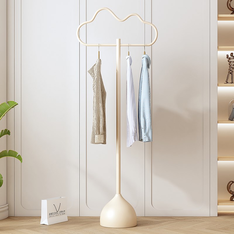 奶油风衣帽架落地晾衣架卧室挂衣服简易家用立式玄关折叠收纳架子
