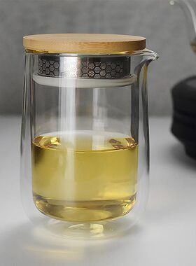 手工双层耐热玻璃杯泡茶公道杯家用便携茶水分离杯一人饮茶壶