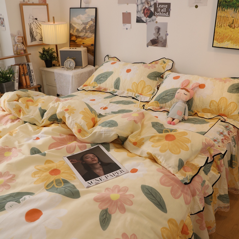 韩式公主风夹棉床裙款全棉纯棉防滑床罩四件套被套床上用品三件套