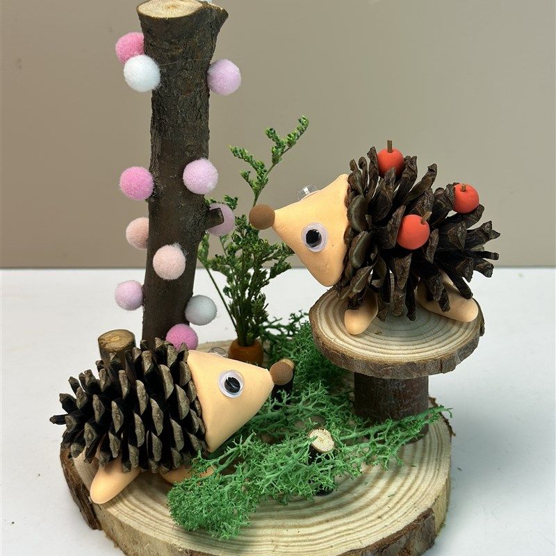 动物diy手工制作粘贴木片树枝松果创意拼装亲子幼儿园益智材料包