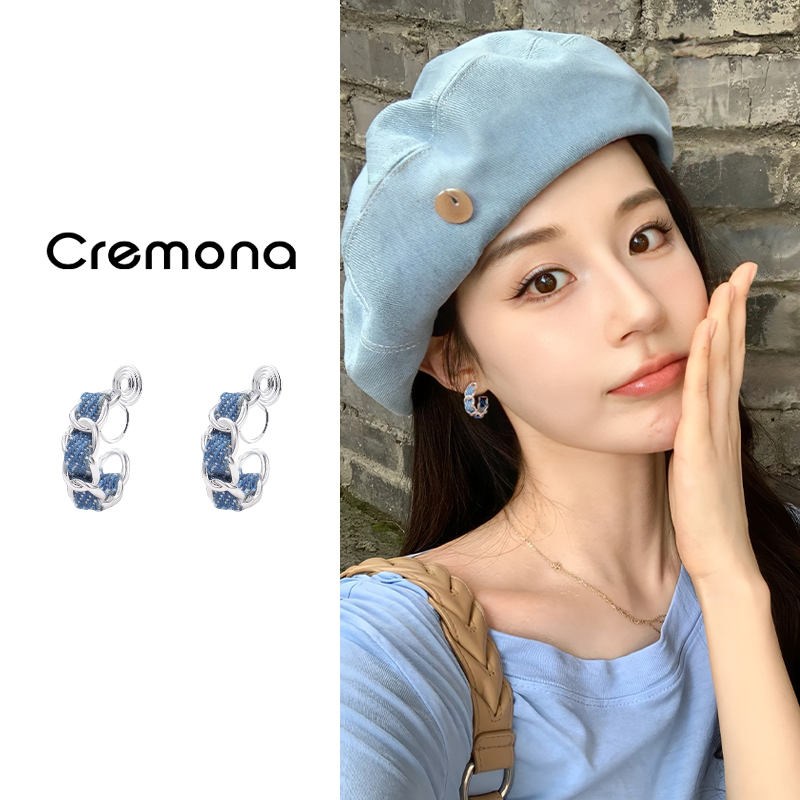 甜酷蓝色蚊香盘耳夹女小众设计感无耳洞耳环气质独特新款爆款耳饰