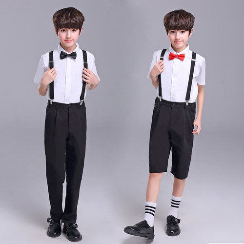 男童礼服套装英伦风夏六一儿童短袖背带裤花童小学生主持人演出服