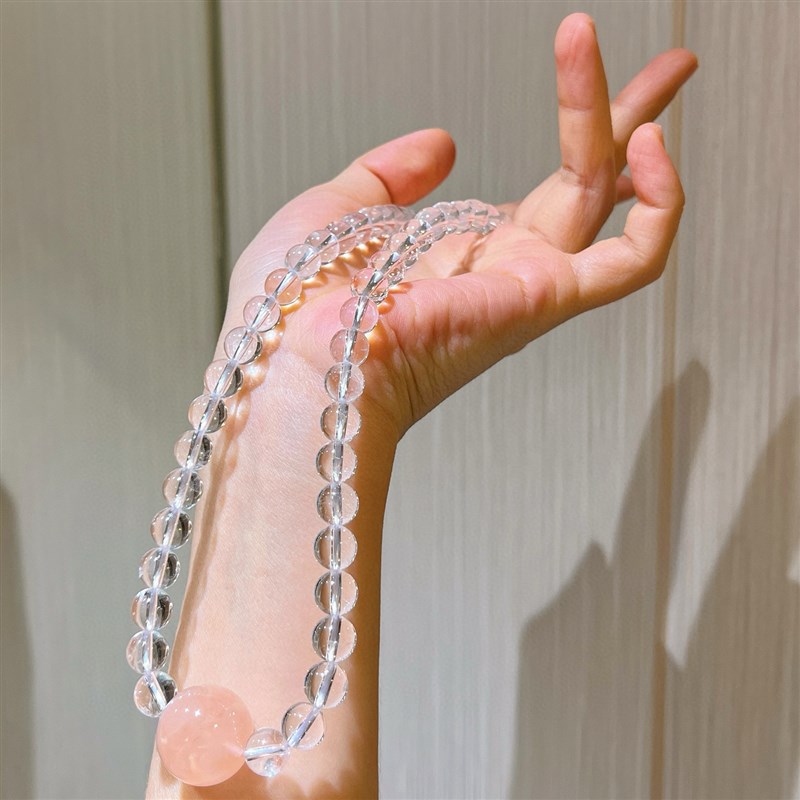 8mm天然白水晶18mm粉晶项链女锁骨链轻奢小众设计感气质百搭颈链