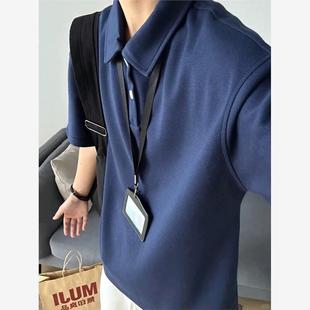 夏季 短袖 男款 重磅翻领t恤学院风情侣 美式 Caim藏青色 稻风 polo衫