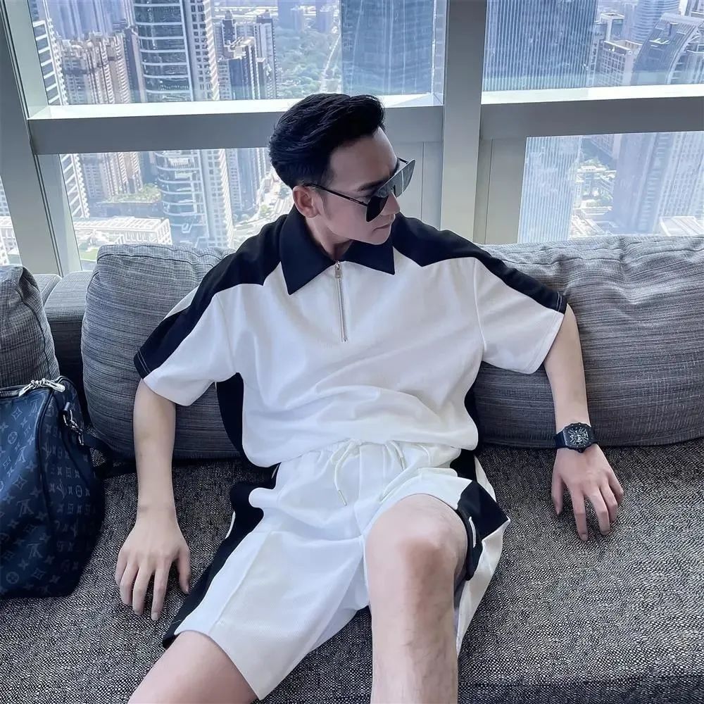 稻风/Caim高级杏凉感时尚polo衫休闲运动套装男士搭配帅气夏季短