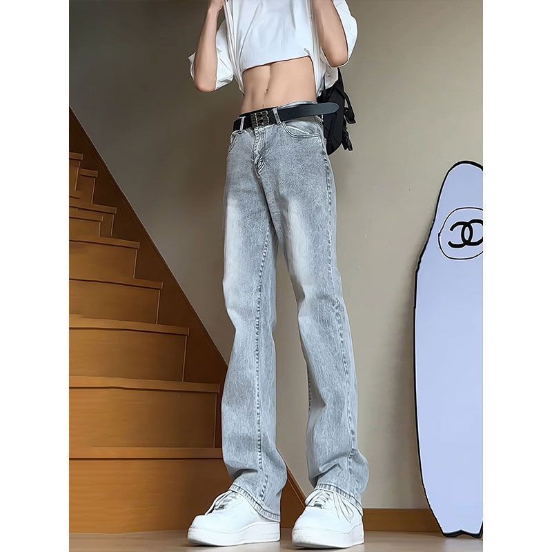 稻风/Caimr烟灰色直筒窄版牛仔裤男款痞帅风美式复古vibe裤子修身