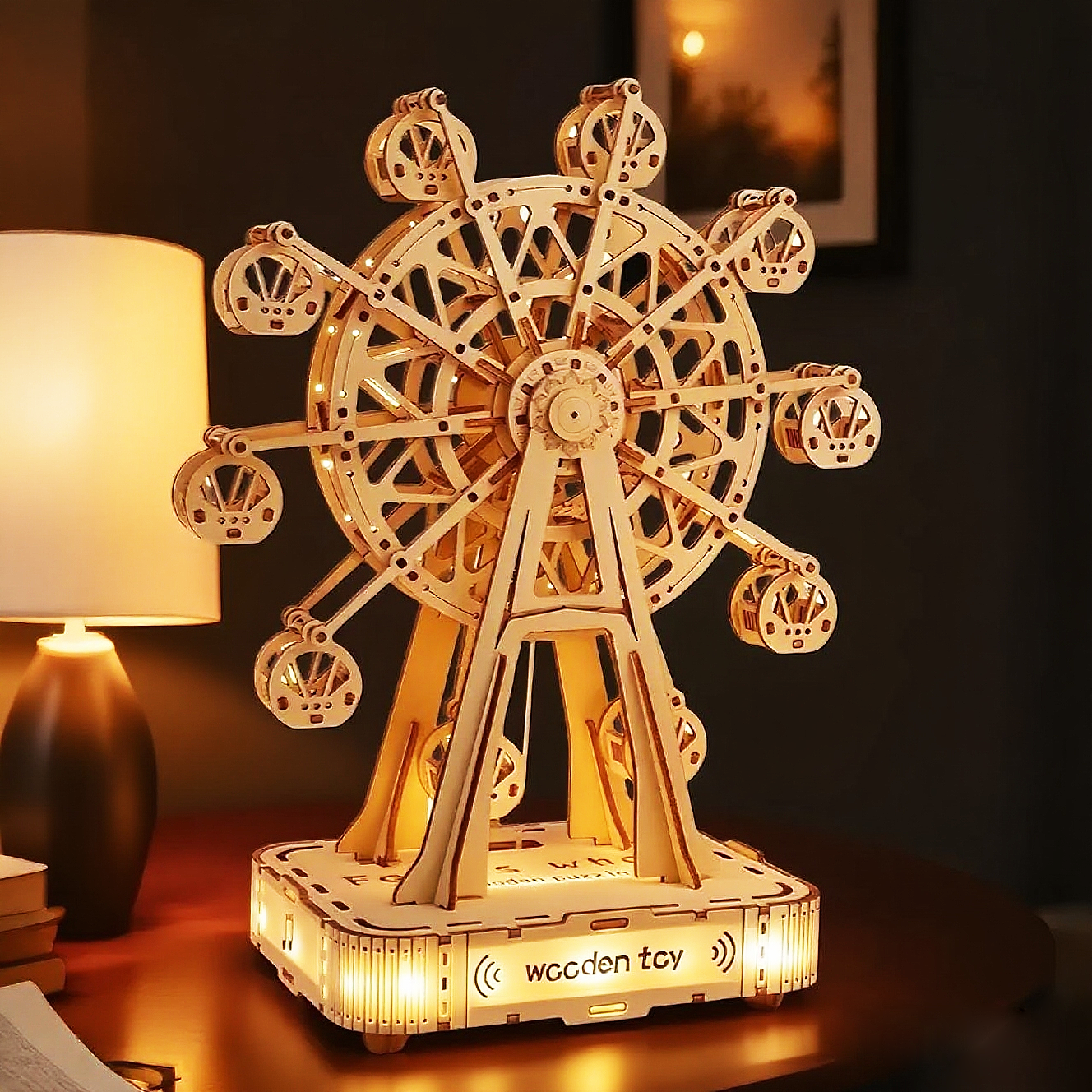 手工diy音乐摩天轮木质八音盒科技小制作 送女友情侣七夕生日礼物
