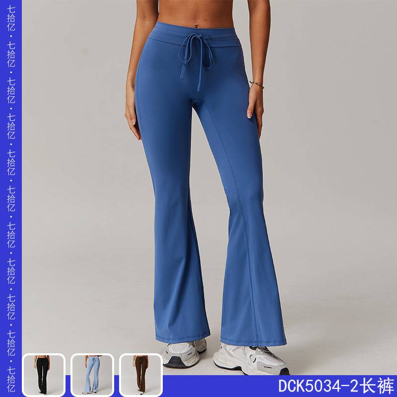 欧美高腰提臀瑜伽喇叭裤束腰带收腹健身阔腿微喇休闲运动长裤5034