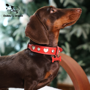 秋冬新品【心动礼】头层牛皮狗狗宠物定制项圈带牵引扣名牌可刻字