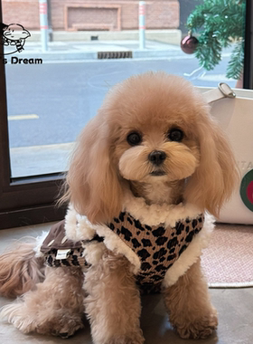 宠物冬季新款狗狗猫咪【豹纹甜心】羊毛绒保暖马甲带牵引扣