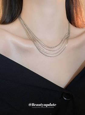 真金电镀金属多层项链欧美个性冷淡风锁骨链小众简约百搭颈链