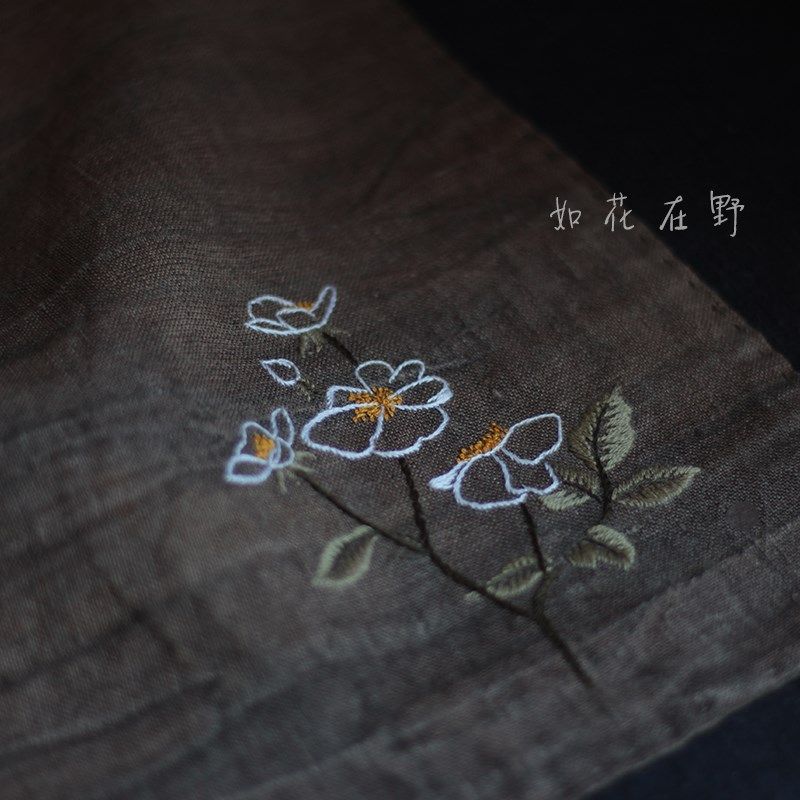 野蛮生长纯亚麻手工刺绣手帕diy材料包男士女士吸汗随身手绢礼物