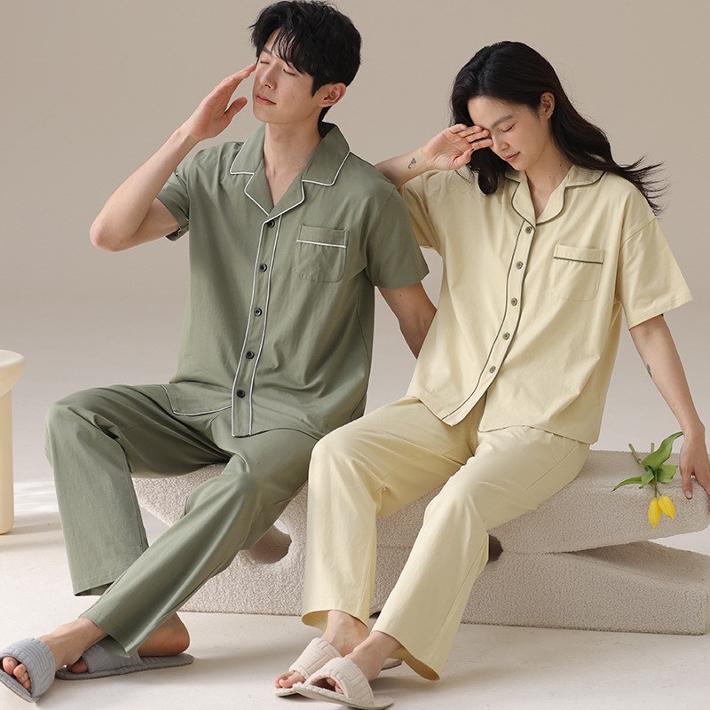 新款情侣A类纯棉l睡衣抑菌防螨短袖长裤夏季薄款男女士家居服套装