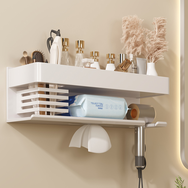 浴室吹风机置物架免打孔化妆室吹风机支架洗手间洗漱台风筒收纳层