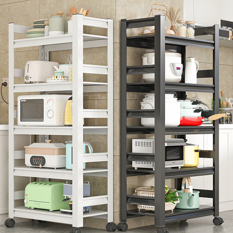 厨房家用置物架带轮可移动微波炉收纳架阳台储物货架仓库钢制铁架