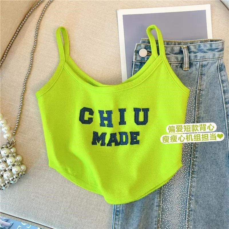 大码甜辣小背心2025夏季胖mm300斤设计感字母吊带女短款露脐上衣