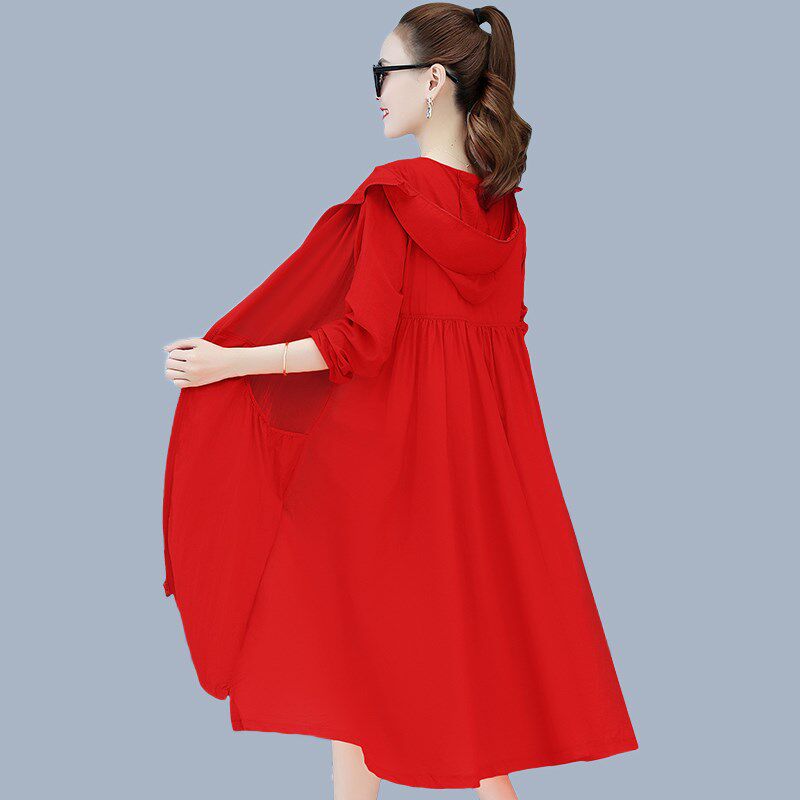防晒衣女中长款过膝2025春夏新款时尚百搭大码防嗮服透气薄款外套