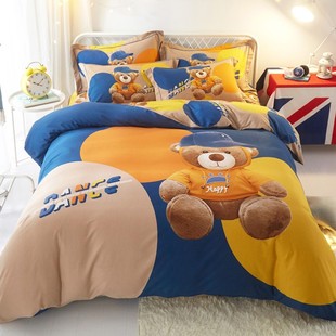 全棉加厚床上磨毛男童三四件x套儿童男孩卡通纯棉公主风床笠床单