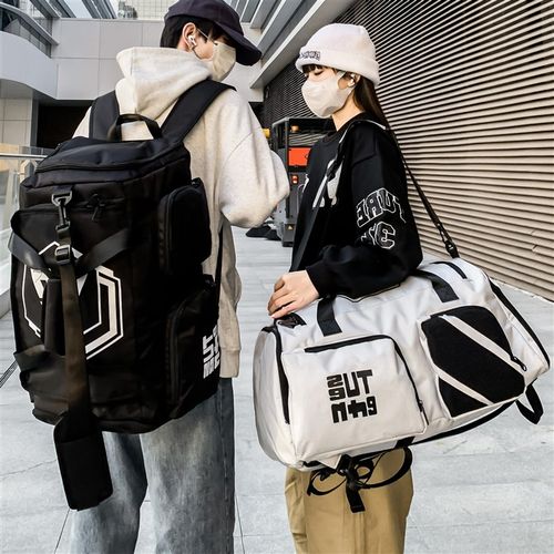 潮酷休闲双肩包男韩版大容量可斜挎三用包干湿分离运动背包书包女