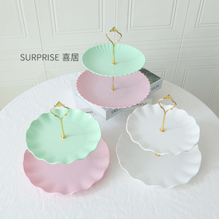 双层塑料水果盘客厅茶几家用多层下午茶蛋糕点心架子甜品糖果托盘
